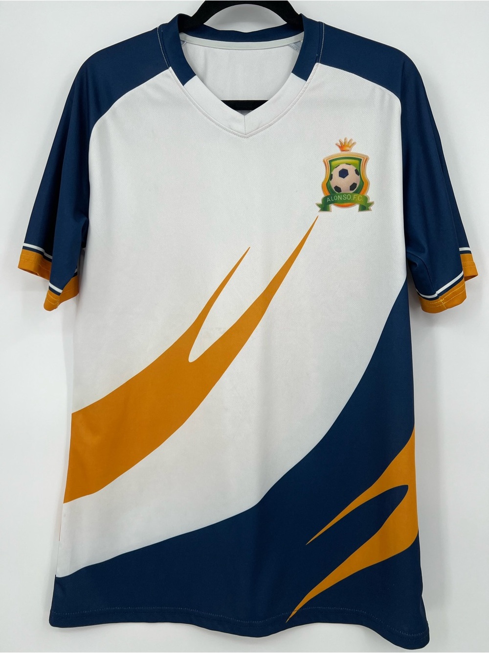 Men's White Navy & Gold Soccer Jersey with Crest